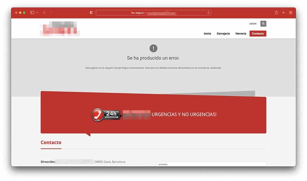 Web con error al mostrar mapa