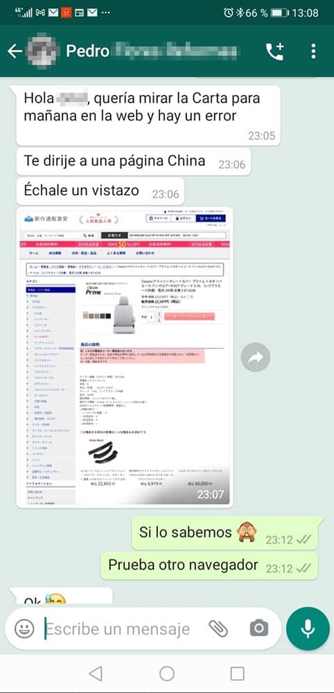 Web redirije a página china